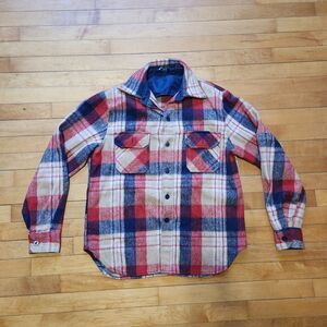 M Vtg Hunting Shacket Wool Linen Heritage Plaid Thick Heavyweight Flannel Retro